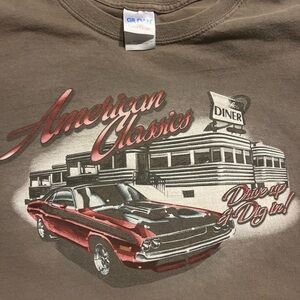 American Classics Car Drive Up & Dig In! Diner Graphic Print Gildan T-Shirt. 3X.